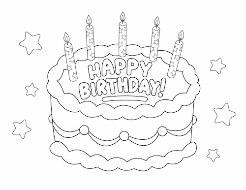 Happy Birthday Cake Candles Coloring Page from LittleBeeFamily
