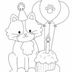 Happy Birthday Cat Coloring Page