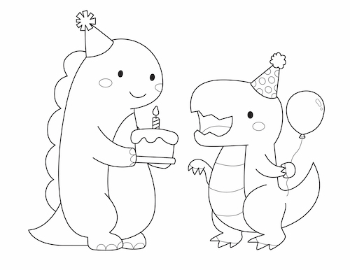Birthday Dinosaur Coloring Page from LittleBeeFamily
