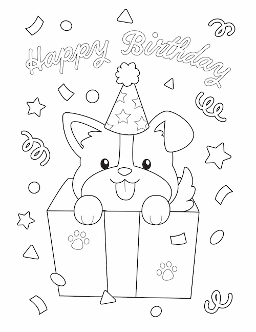 Happy Birthday Dog Coloring Page