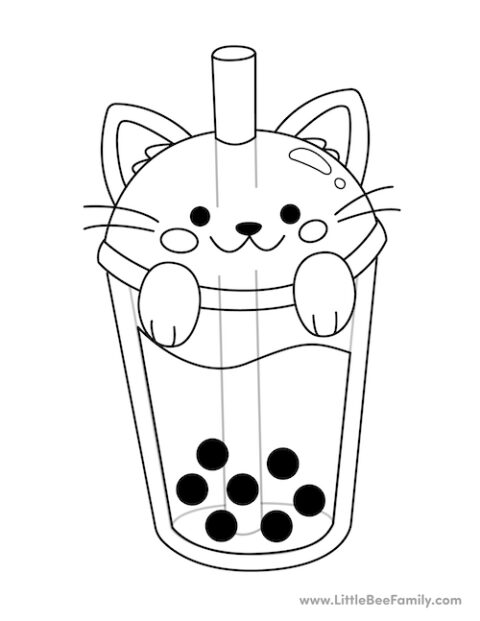 Boba Cat Coloring Page - Little Bee Family