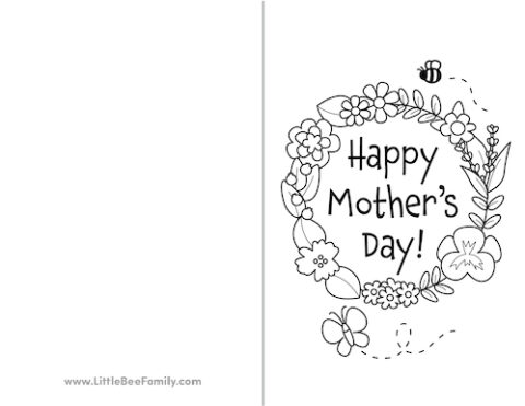 Happy Mother's Day Flowers Coloring Card - Little Bee Family