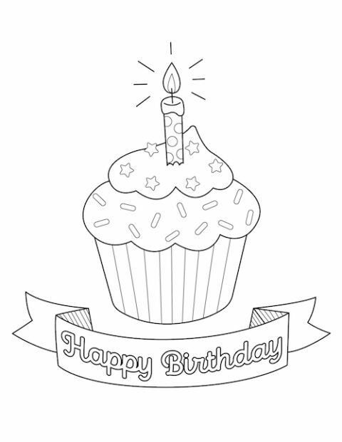 Birthday Cupcake Coloring Page - Little Bee Family