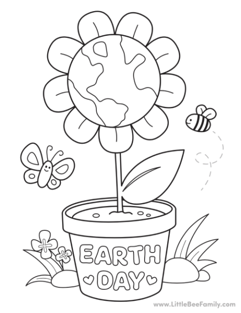 Earth Day Coloring Pages - Little Bee Family