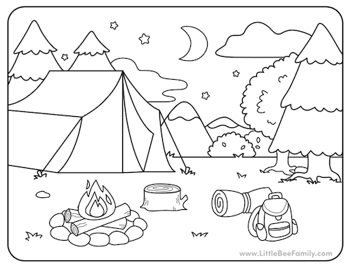 Camping Coloring Page Little Bee Family