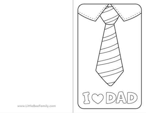 Father's Day Necktie Coloring Card - Little Bee Family