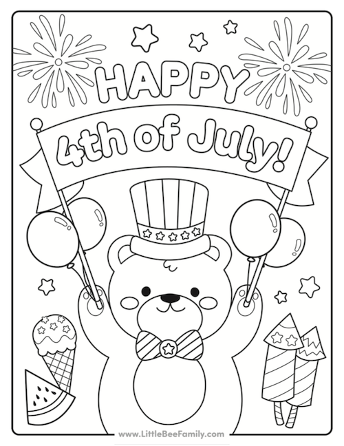 teddy bear 4th of july coloring page