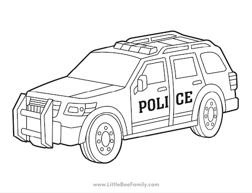 Police Car Coloring Page - Little Bee Family