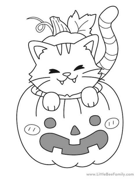 Halloween Cat Coloring Page - Little Bee Family