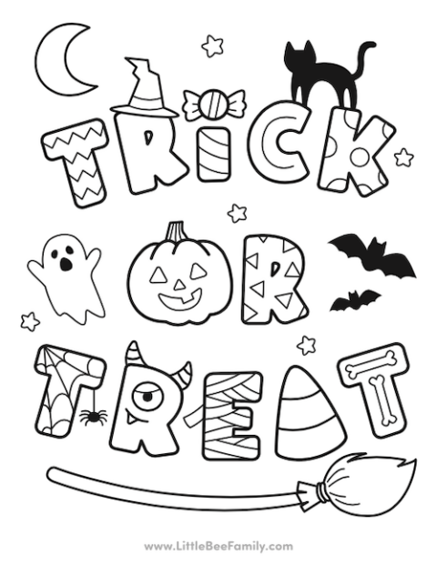 Trick or Treat Coloring Page - Little Bee Family