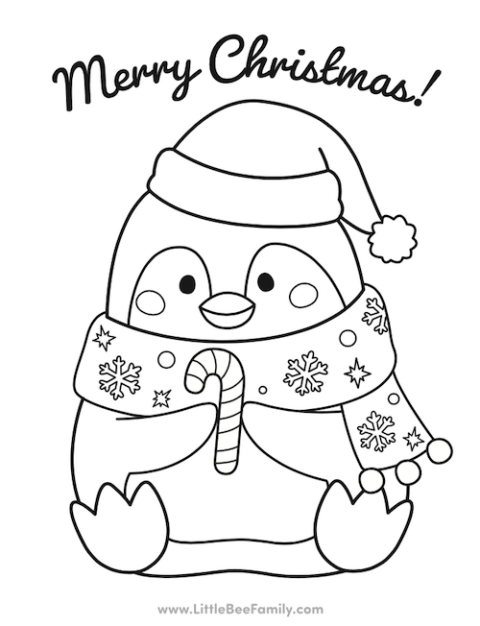 Christmas Penguin Coloring Page - Little Bee Family