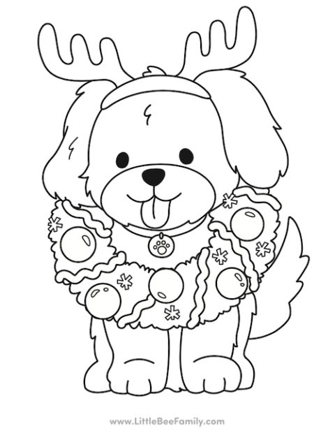 Christmas Puppy Coloring Page - Little Bee Family