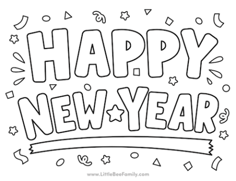 Happy New Year Coloring Page - Little Bee Family