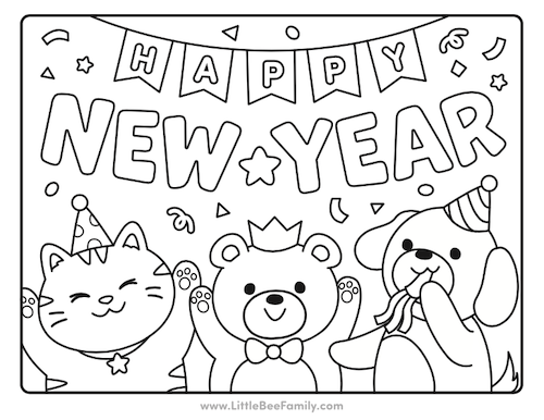 Happy New Year Party Coloring Page