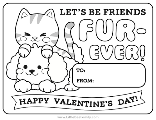 Dog Cat Valentine Coloring Page
